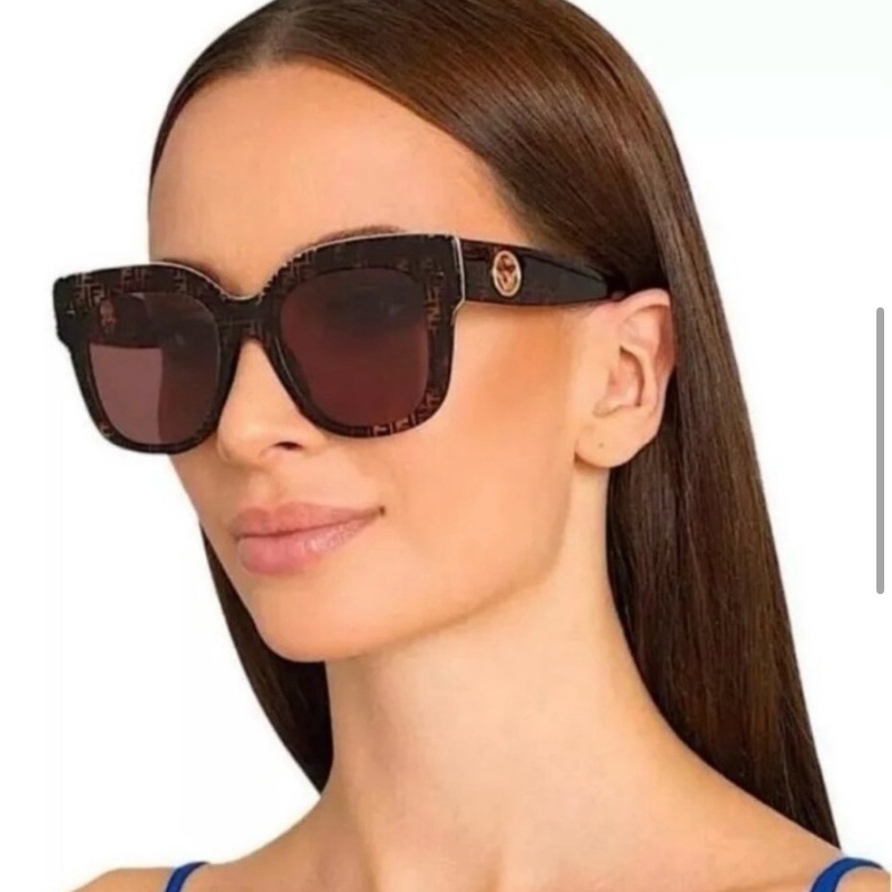 FENDI ZUCCA “FF” OVERSIZE BROWN /BLACK TORTOISESHELL SUNGLASSES - Picture 3 of 16